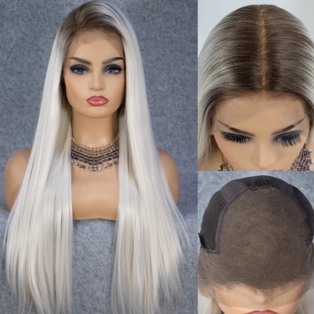♥️ WHITE BLONDE OMBRÉ 24” STRAIGHTLACE FRONT WIG - Picture 2 of 5